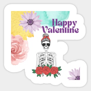 Happy Valentine, Funny Floral  Skeleton, Love Sticker